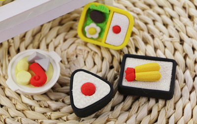 小嘟嘟专业文具厂家 批发TPR环保橡皮擦与寿司便当橡皮套装